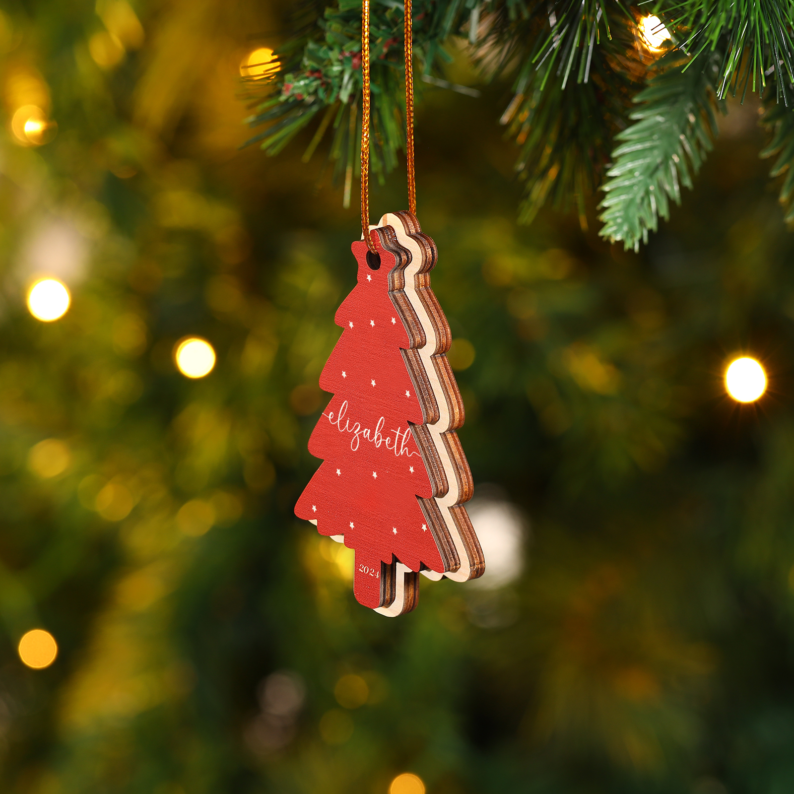 Personalised Christmas Tree Ornament Custom with 1-6 Names Family Holiday Decor 2 Layer Wooden Ornaments-Jessemade AU