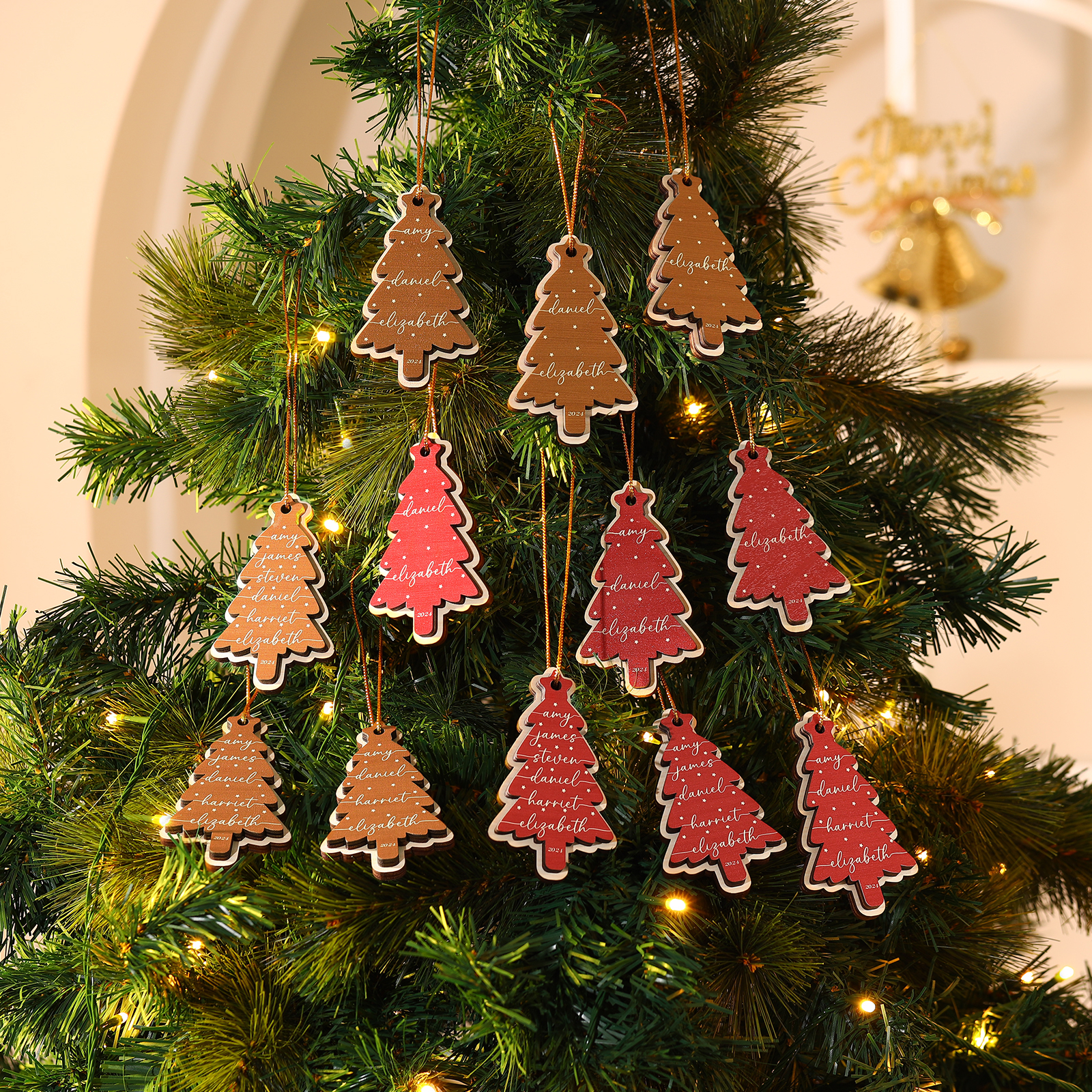 Personalised Christmas Tree Ornament Custom with 1-6 Names Family Holiday Decor 2 Layer Wooden Ornaments-Jessemade AU