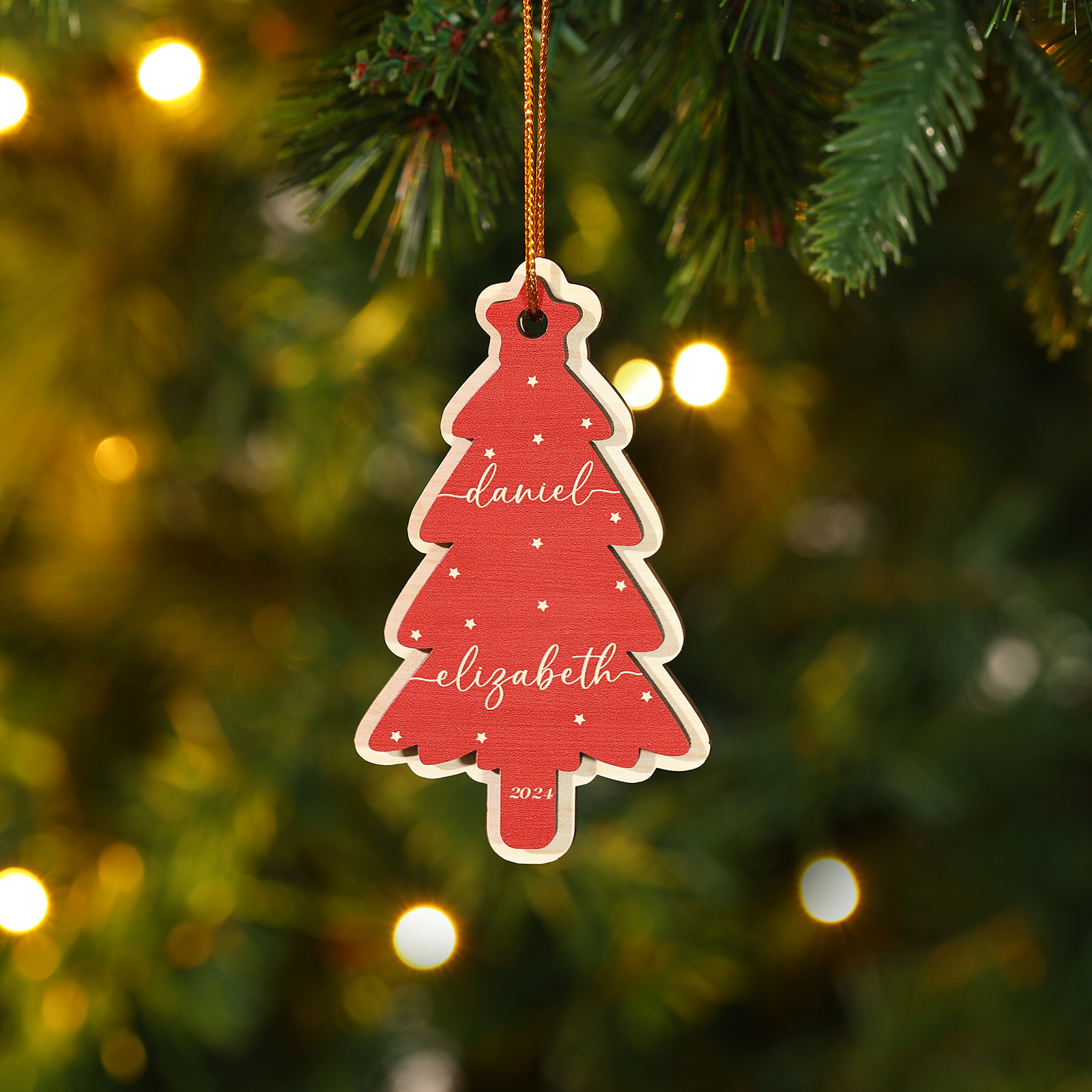 Personalised Christmas Tree Ornament Custom with 1-6 Names Family Holiday Decor 2 Layer Wooden Ornaments-Jessemade AU