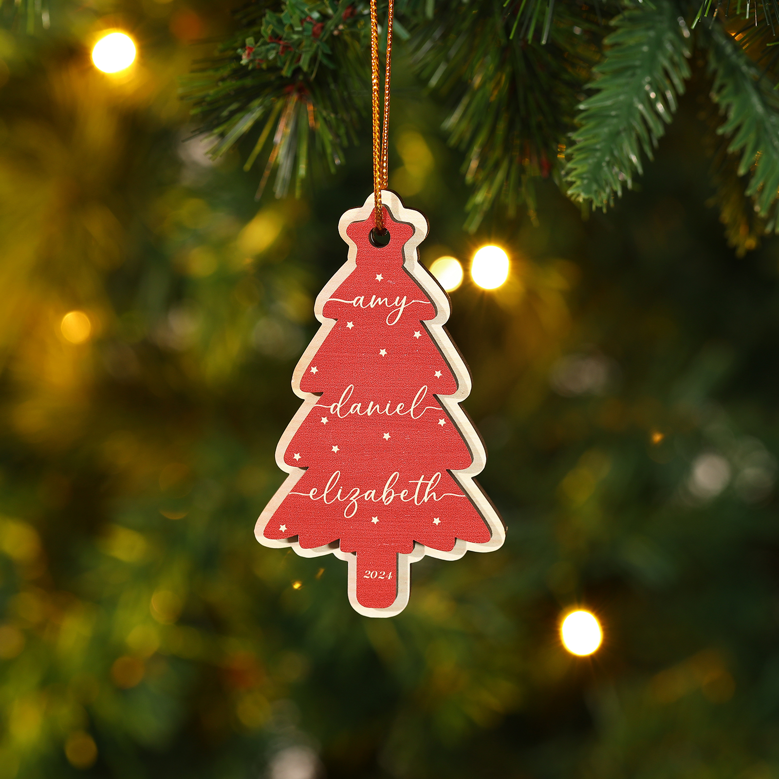 Personalised Christmas Tree Ornament Custom with 1-6 Names Family Holiday Decor 2 Layer Wooden Ornaments-Jessemade AU
