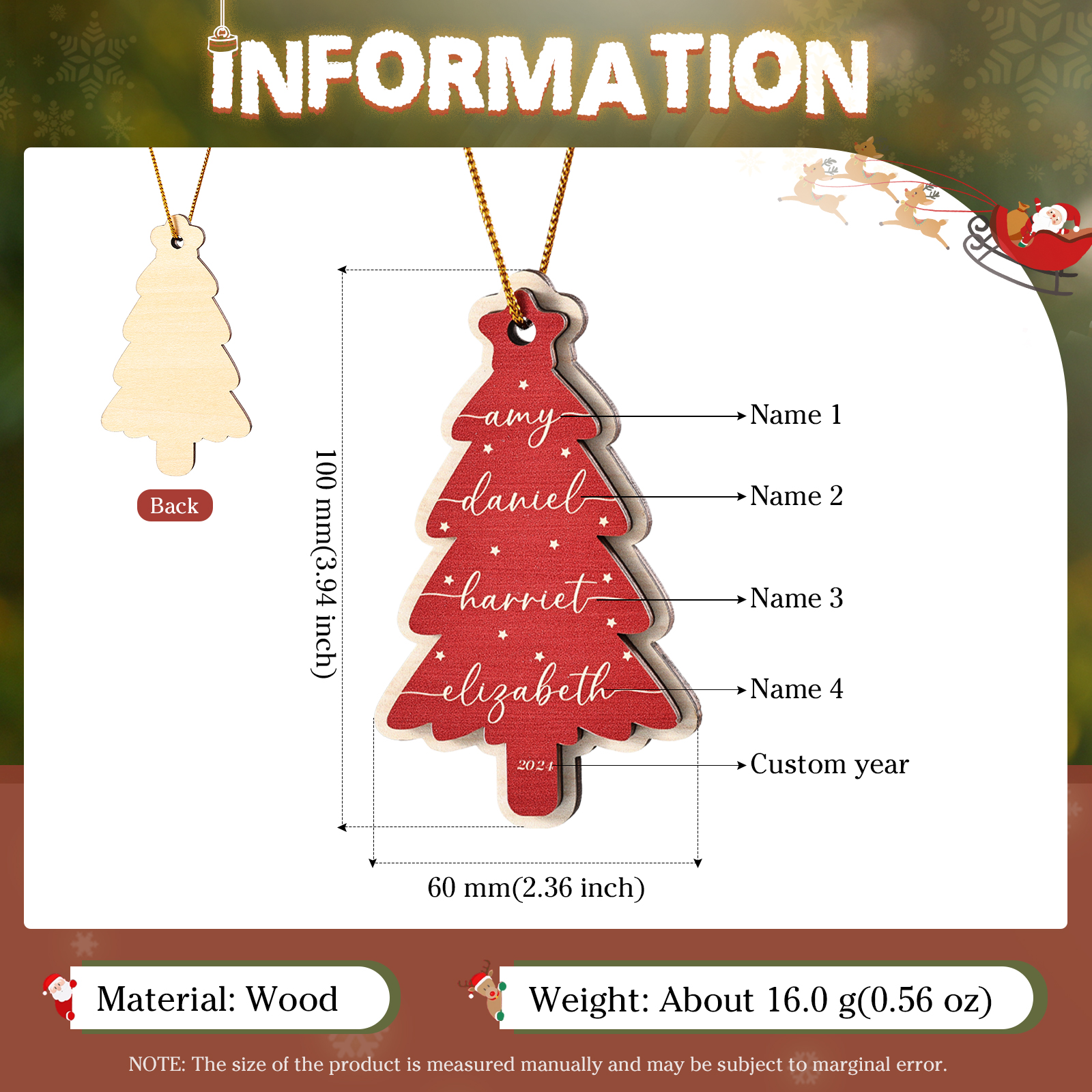 Personalised Christmas Tree Ornament Custom with 1-6 Names Family Holiday Decor 2 Layer Wooden Ornaments-Jessemade AU
