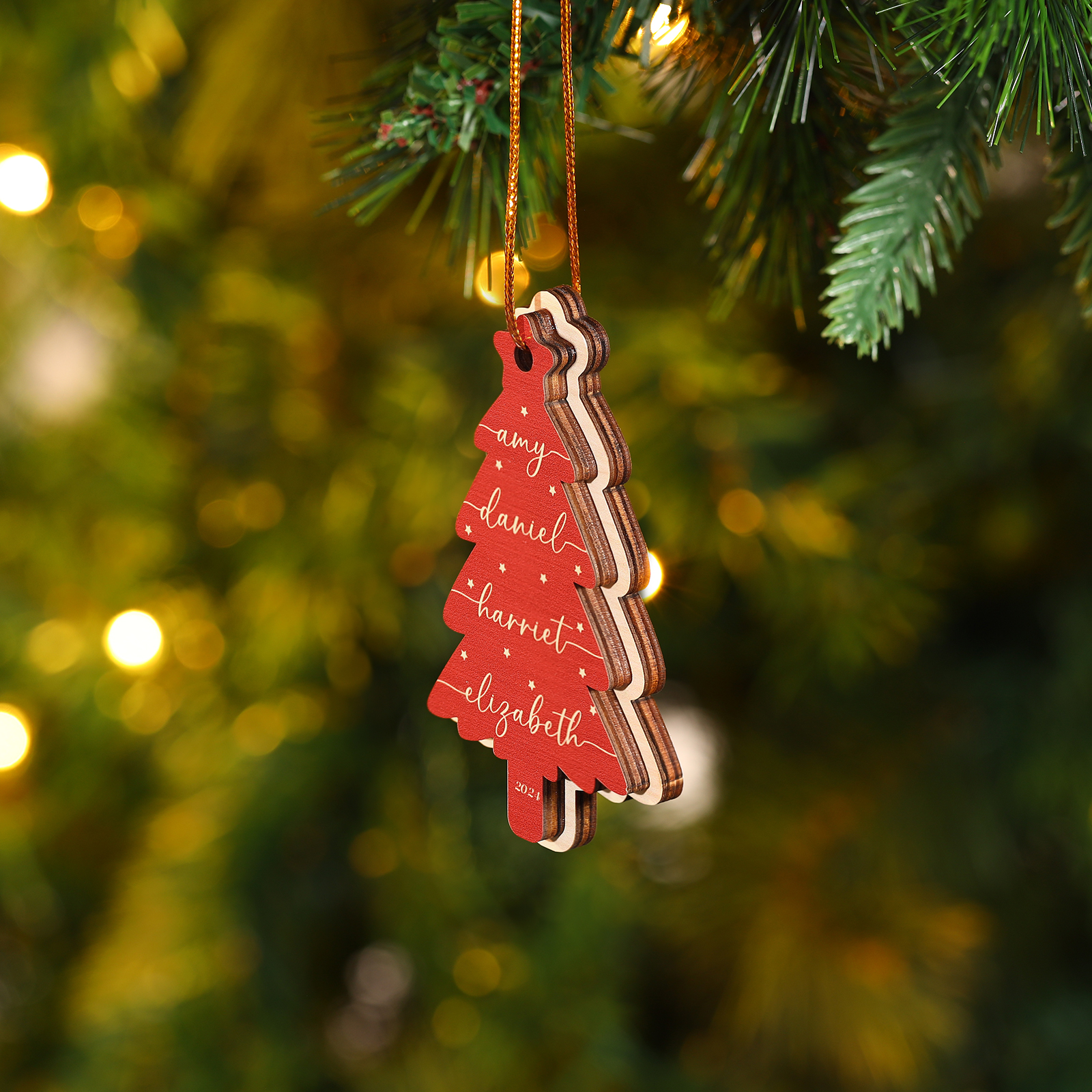 Personalised Christmas Tree Ornament Custom with 1-6 Names Family Holiday Decor 2 Layer Wooden Ornaments-Jessemade AU