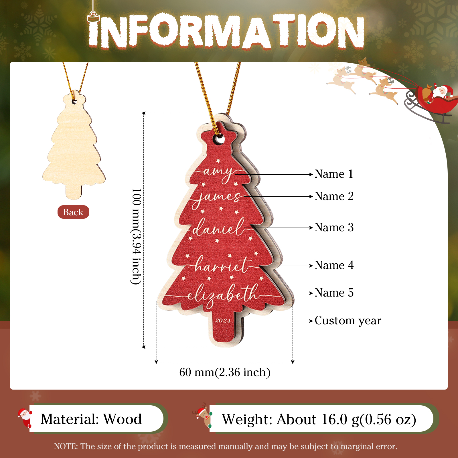 Personalised Christmas Tree Ornament Custom with 1-6 Names Family Holiday Decor 2 Layer Wooden Ornaments-Jessemade AU