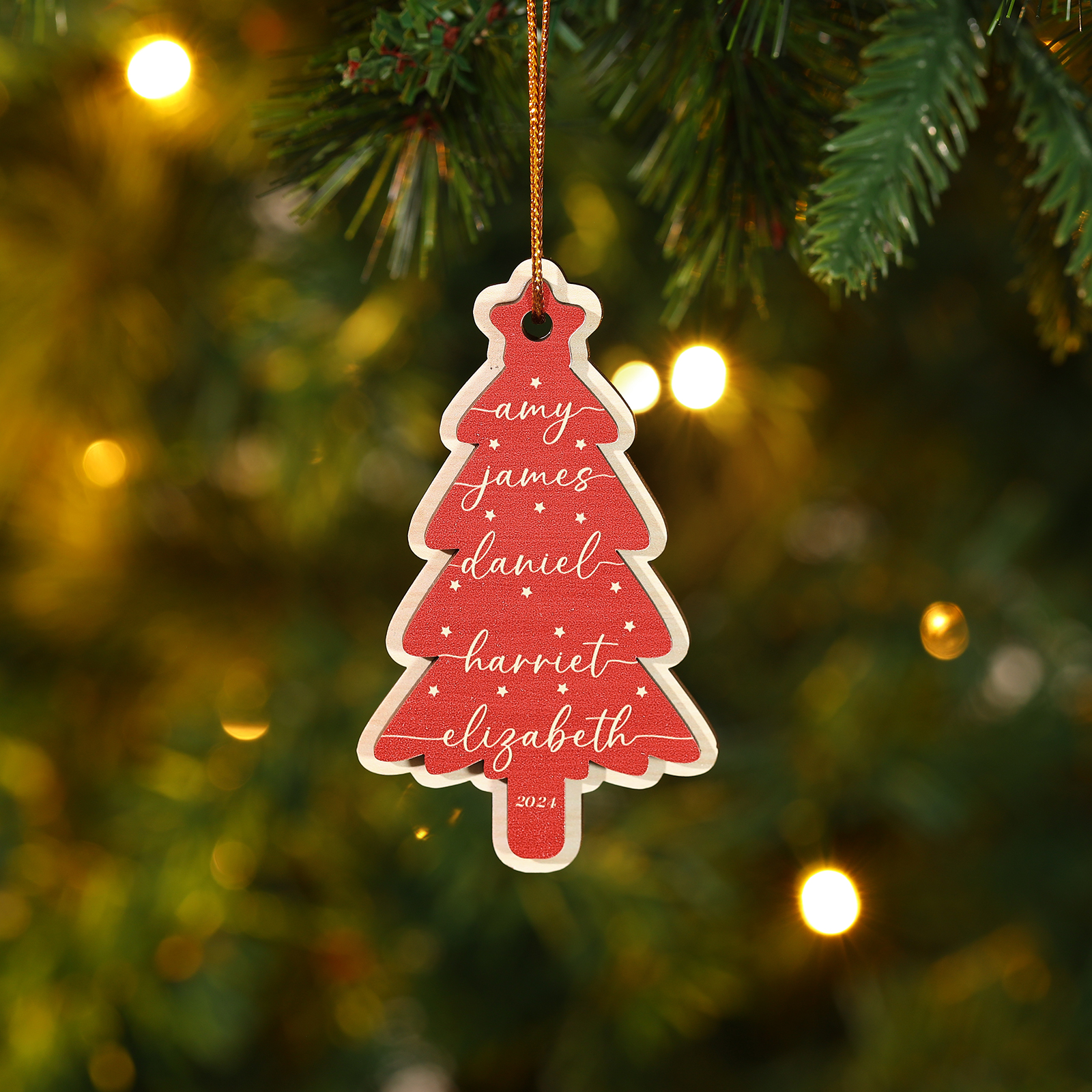 Personalised Christmas Tree Ornament Custom with 1-6 Names Family Holiday Decor 2 Layer Wooden Ornaments-Jessemade AU