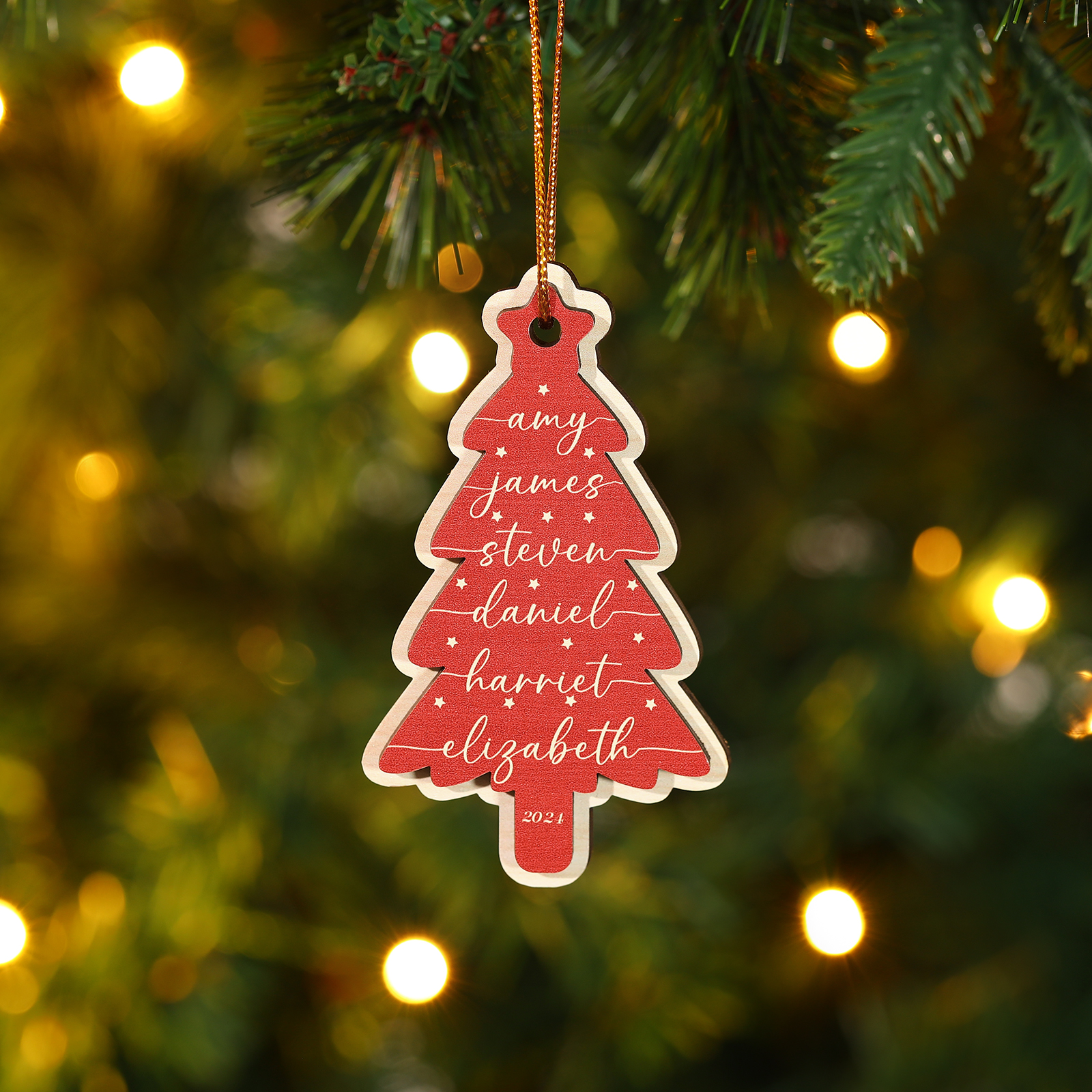 Personalised Christmas Tree Ornament Custom with 1-6 Names Family Holiday Decor 2 Layer Wooden Ornaments