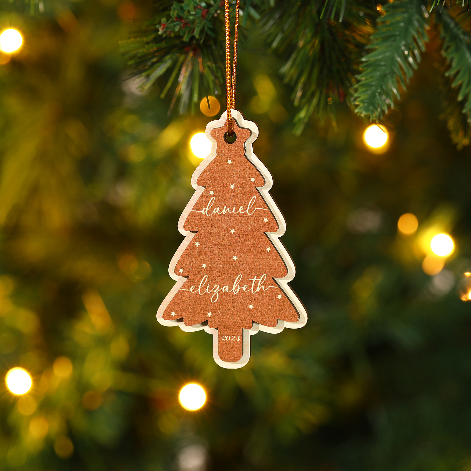 Personalised Christmas Tree Ornament Custom with 1-6 Names Family Holiday Decor 2 Layer Wooden Ornaments-Jessemade AU