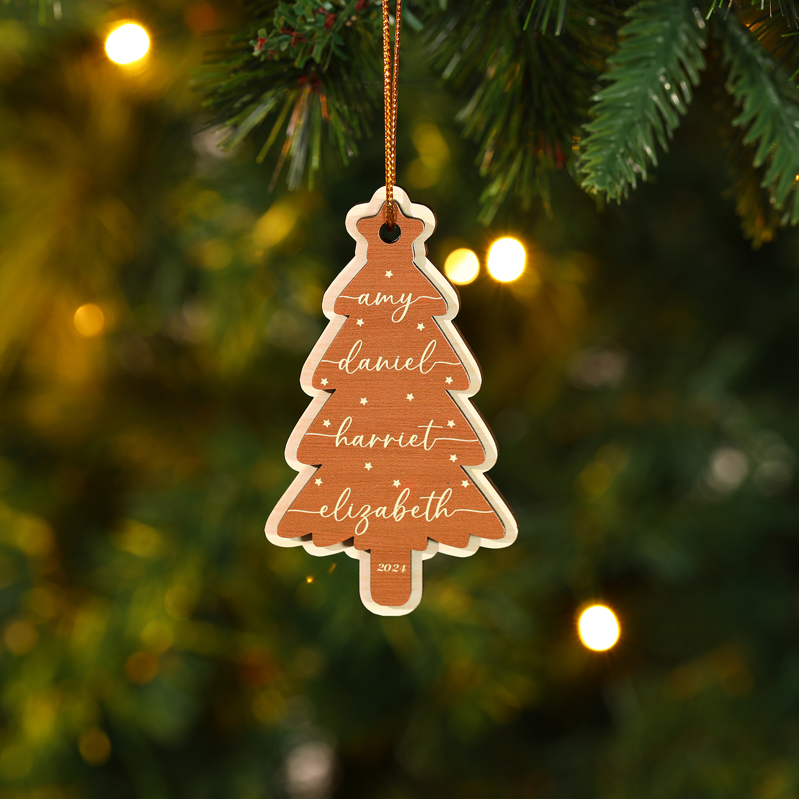 Personalised Christmas Tree Ornament Custom with 1-6 Names Family Holiday Decor 2 Layer Wooden Ornaments-Jessemade AU