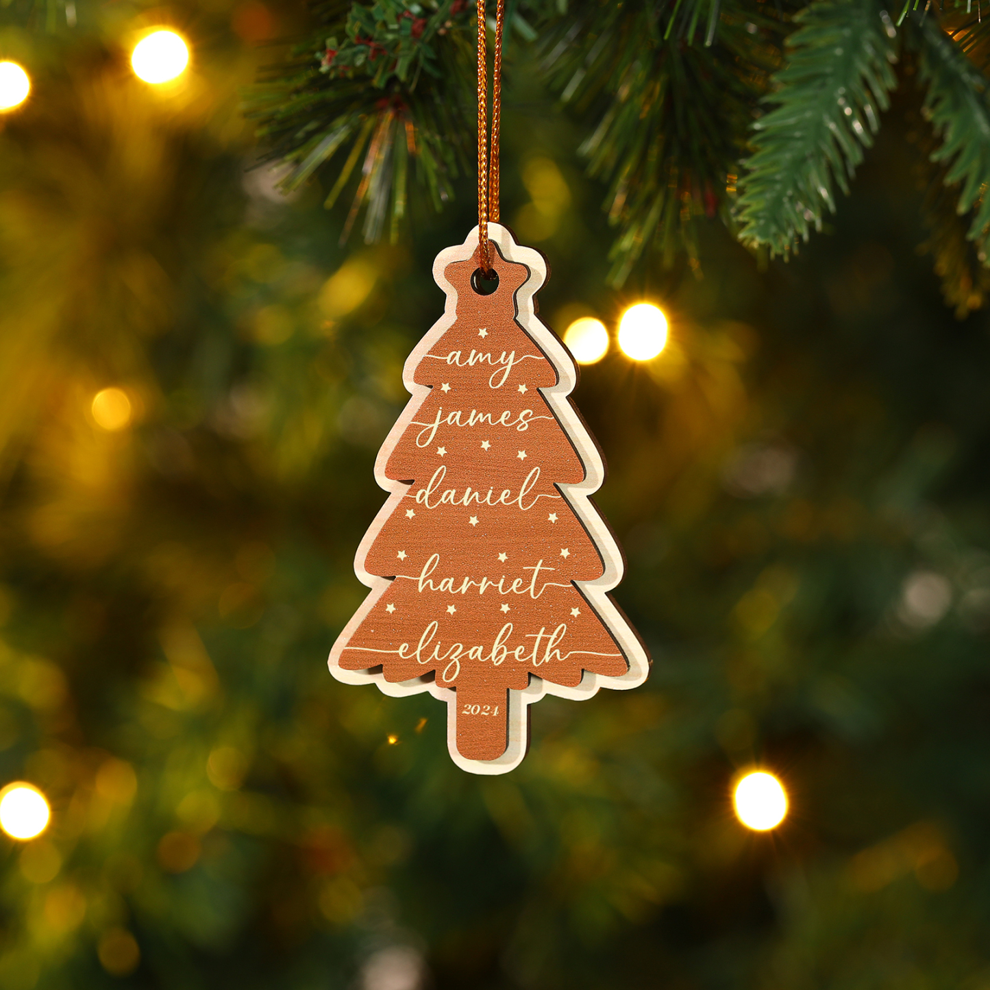Personalised Christmas Tree Ornament Custom with 1-6 Names Family Holiday Decor 2 Layer Wooden Ornaments-Jessemade AU