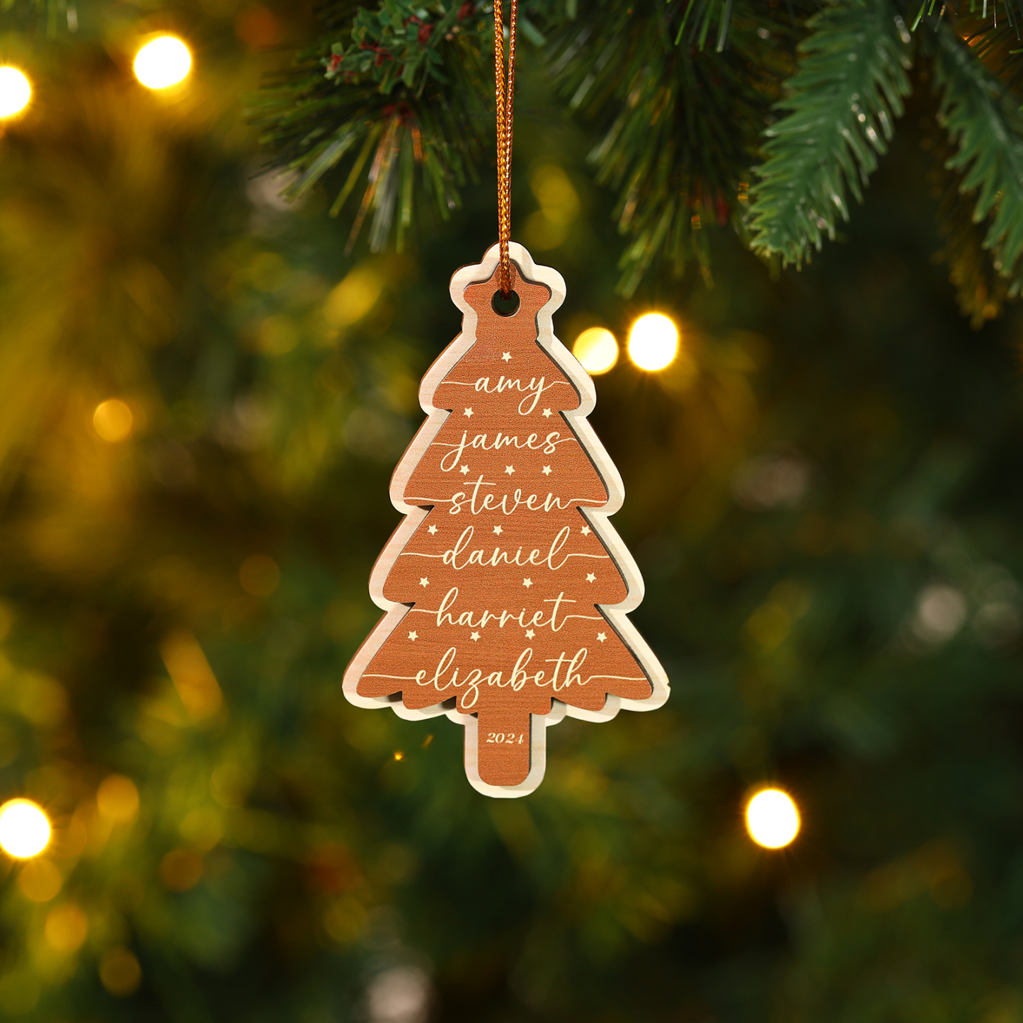Personalised Christmas Tree Ornament Custom with 1-6 Names Family Holiday Decor 2 Layer Wooden Ornaments-Jessemade AU