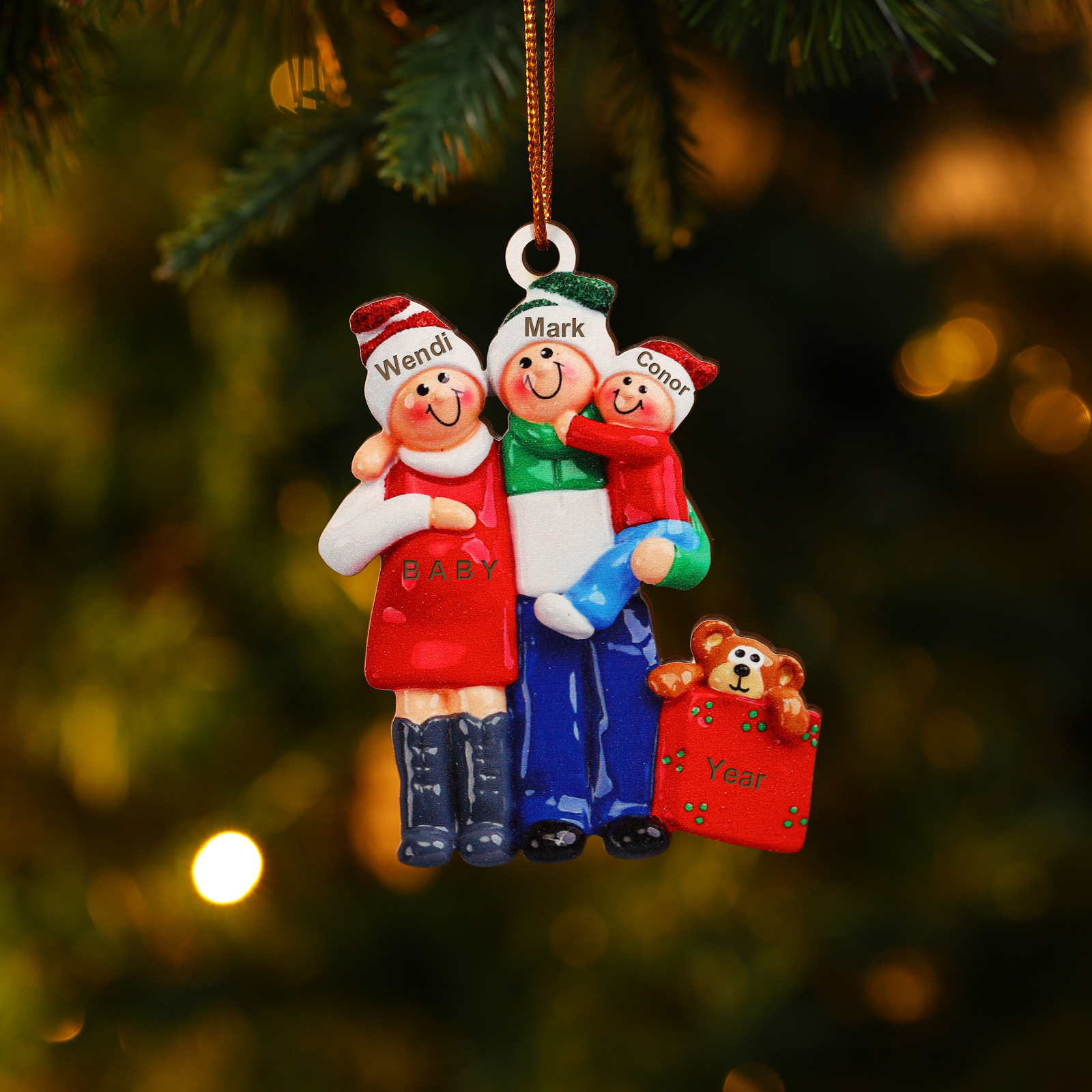  Personalized 3 Names Family Ornament for Pregnant Mom