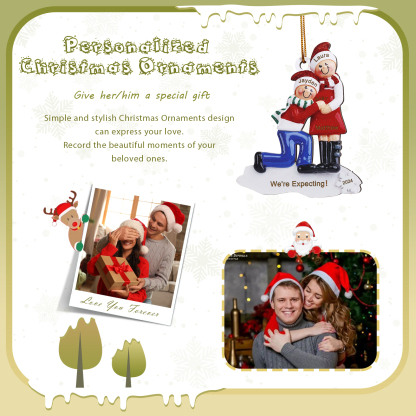 Personalised Christmas Ornament for Expecting Family with 3 Custom Names & Text Celebrating Pregnancy with Love