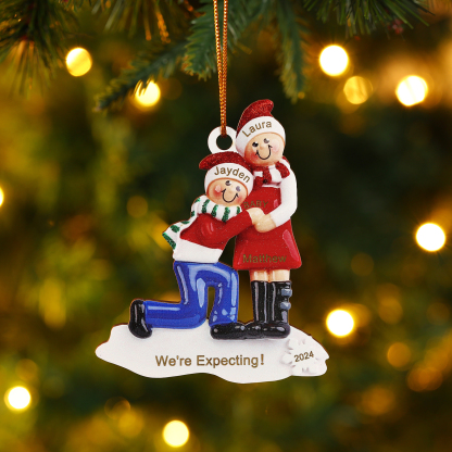 Personalised Christmas Ornament for Expecting Family with 3 Custom Names & Text Celebrating Pregnancy with Love