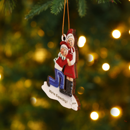 Personalised Christmas Ornament for Expecting Family with 3 Custom Names & Text Celebrating Pregnancy with Love