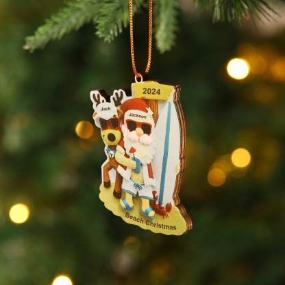 2 Names - Personalised Beach Santa Hanging Ornament Custom Text & Year Wooden Christmas Gift for Couple-Jessemade AU