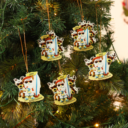 2 Names - Personalised Beach Santa Hanging Ornament Custom Text & Year Wooden Christmas Gift for Couple-Jessemade AU