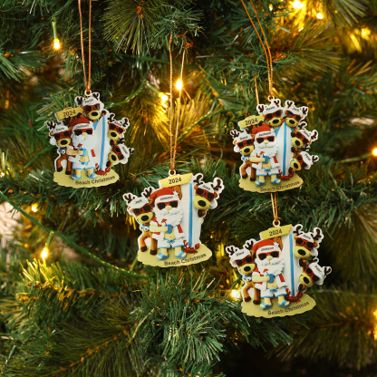 2 Names - Personalised Beach Santa Hanging Ornament Custom Text & Year Wooden Christmas Gift for Couple-Jessemade AU