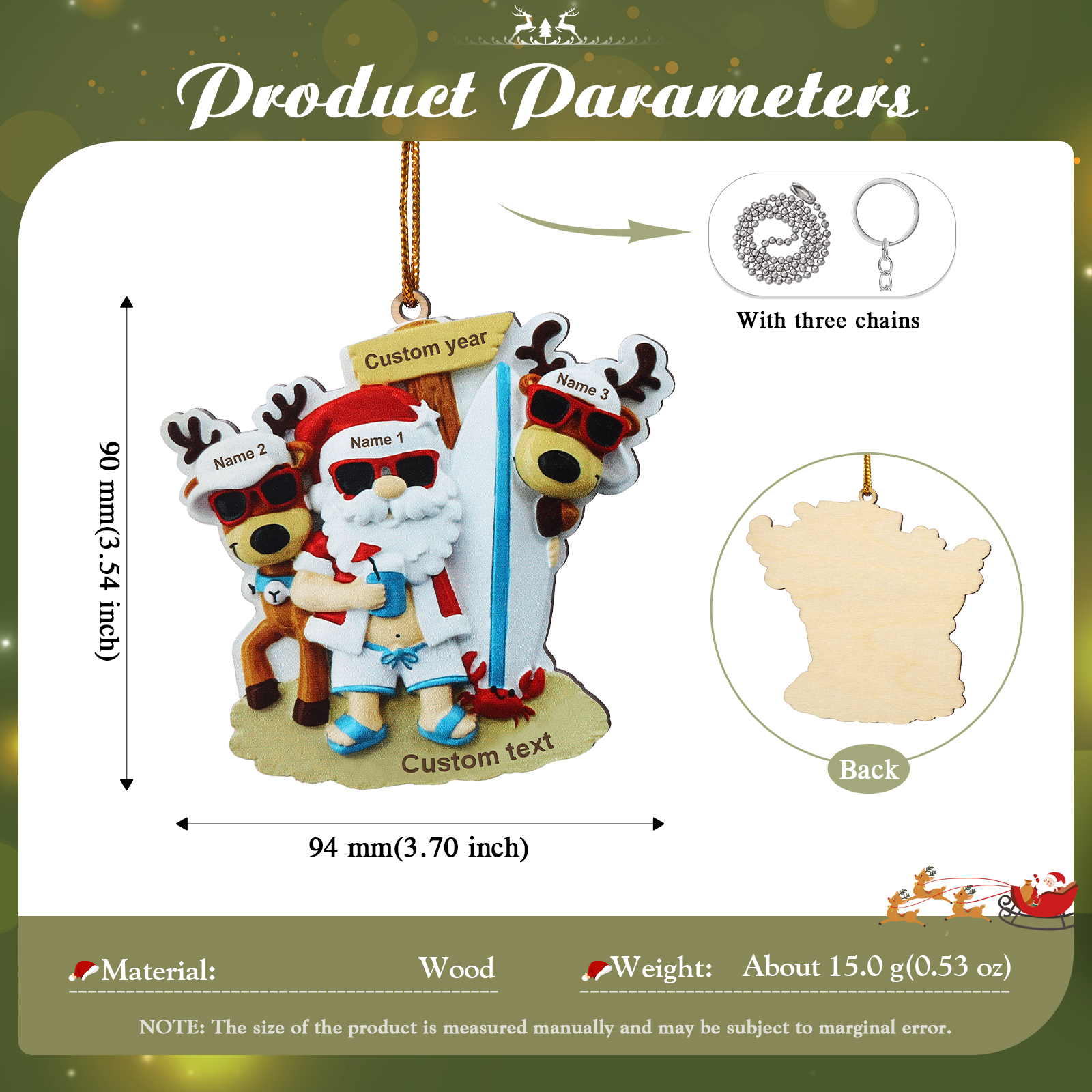 3 Names - Personalised Beach Santa Hanging Ornament Custom Text & Year Wooden Family Christmas Gift for Dad/Grandpa-Jessemade AU