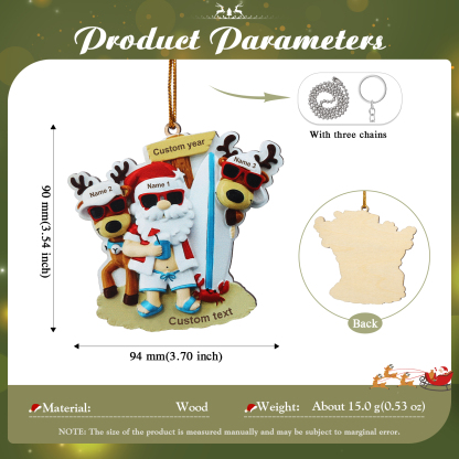 3 Names - Personalised Beach Santa Hanging Ornament Custom Text & Year Wooden Family Christmas Gift for Dad/Grandpa-Jessemade AU