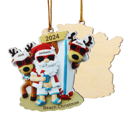 3 Names - Personalised Beach Santa Hanging Ornament Custom Text & Year Wooden Family Christmas Gift for Dad/Grandpa-Jessemade AU
