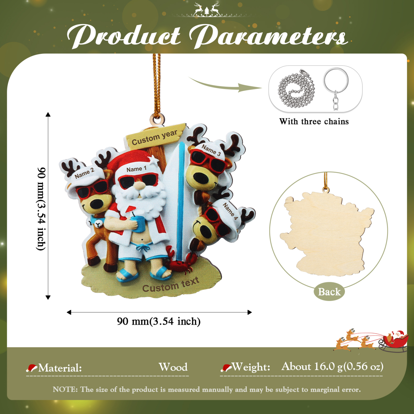 4 Names - Personalised Beach Santa Hanging Ornament Custom Text & Year Wooden Family Christmas Gift for Dad/Grandpa-Jessemade AU