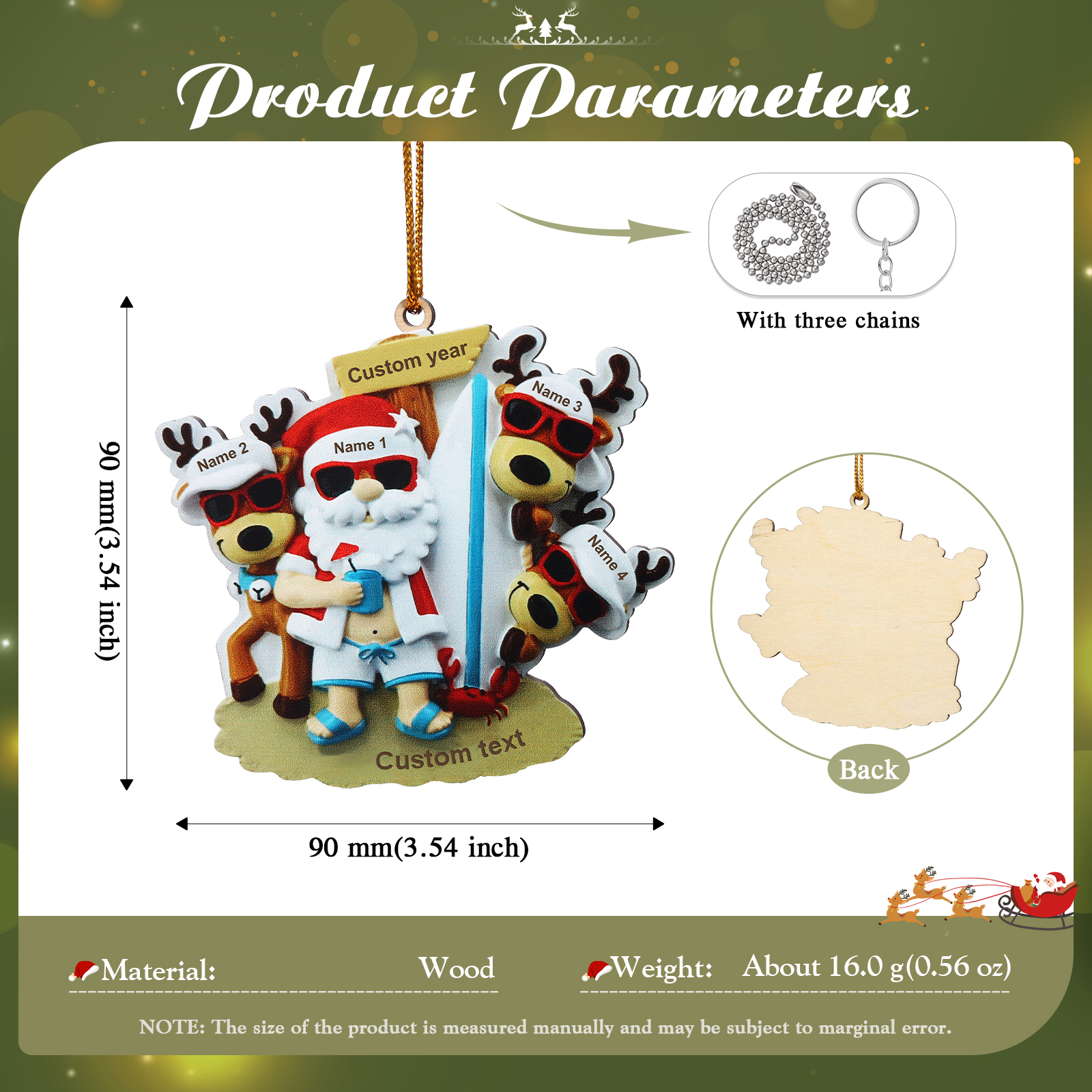 4 Names - Personalised Beach Santa Hanging Ornament Custom Text & Year Wooden Family Christmas Gift for Dad/Grandpa-Jessemade AU