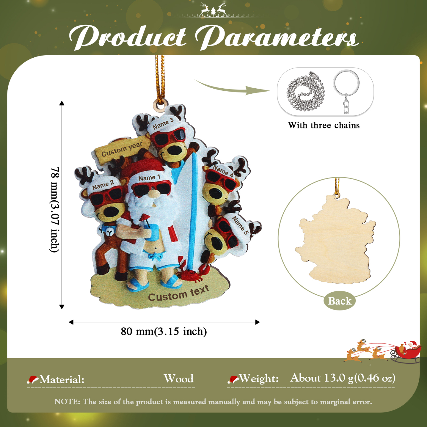 5 Names - Personalised Beach Santa Hanging Ornament Custom Text & Year Wooden Family Christmas Gift for Dad/Grandpa-Jessemade AU