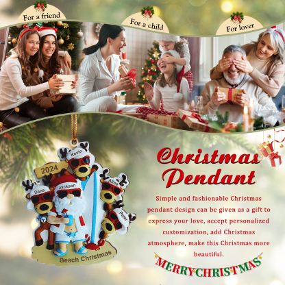 5 Names - Personalised Beach Santa Hanging Ornament Custom Text & Year Wooden Family Christmas Gift for Dad/Grandpa-Jessemade AU