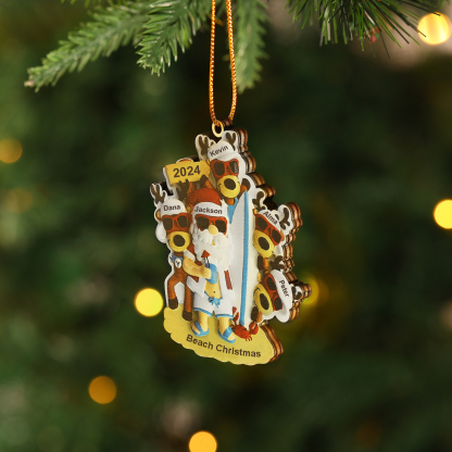 5 Names - Personalised Beach Santa Hanging Ornament Custom Text & Year Wooden Family Christmas Gift for Dad/Grandpa-Jessemade AU