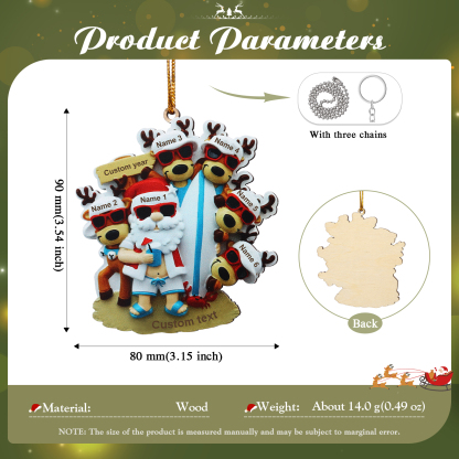 6 Names - Personalised Beach Santa Hanging Ornament Custom Text & Year Wooden Family Christmas Gift for Dad/Grandpa-Jessemade AU