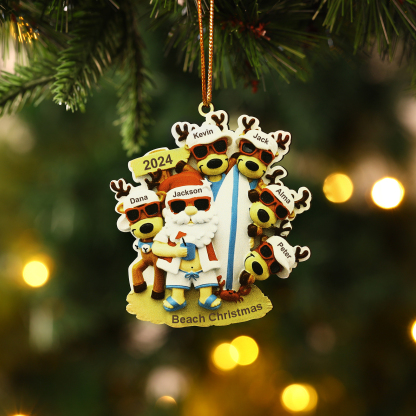 6 Names - Personalised Beach Santa Hanging Ornament Custom Text & Year Wooden Family Christmas Gift for Dad/Grandpa-Jessemade AU
