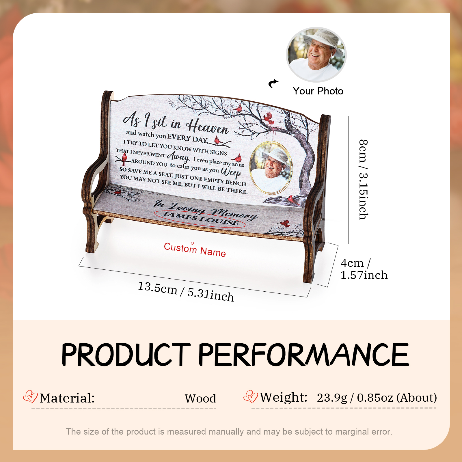 Save Me A Seat Personalised Photo and Name Memorial Bench Wooden Memorial Plaque A Heartfelt Gift for Family