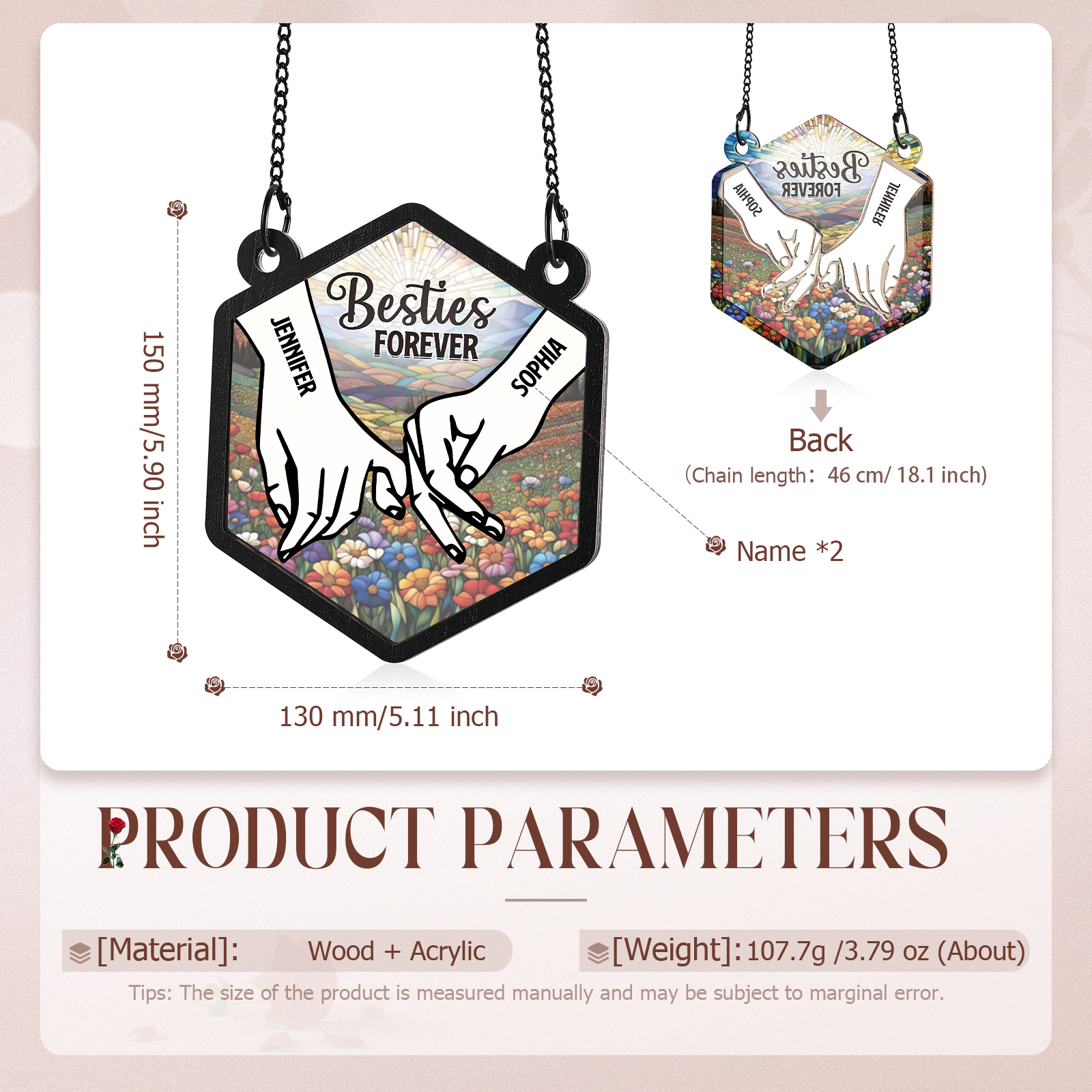 Personalised Sun Catcher for Couples with 2 Names Pinky Promise Design Romantic Light Catcher for Valentine's Day