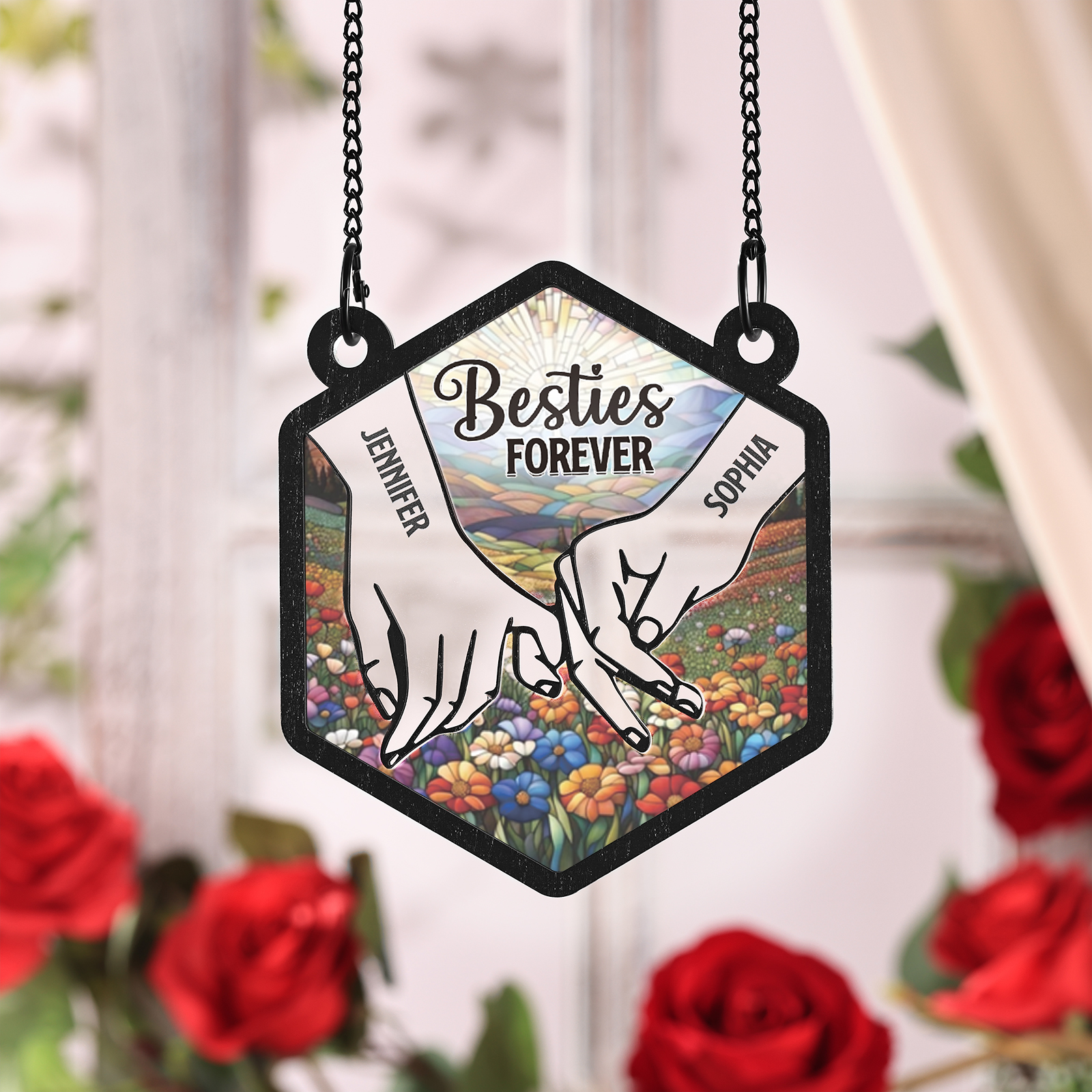 Personalised Sun Catcher for Couples with 2 Names Pinky Promise Design Romantic Light Catcher for Valentine's Day