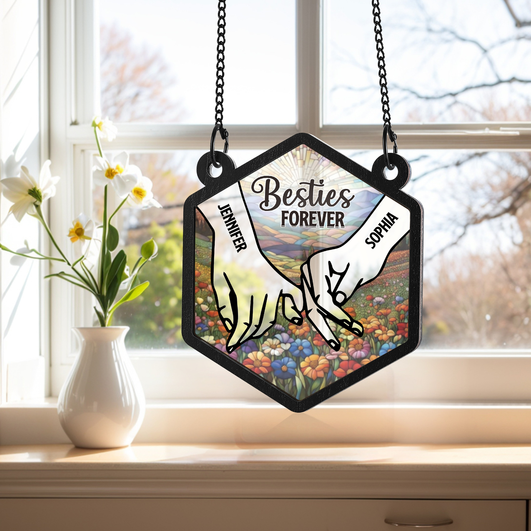 Personalised Sun Catcher for Couples with 2 Names Pinky Promise Design Romantic Light Catcher for Valentine's Day