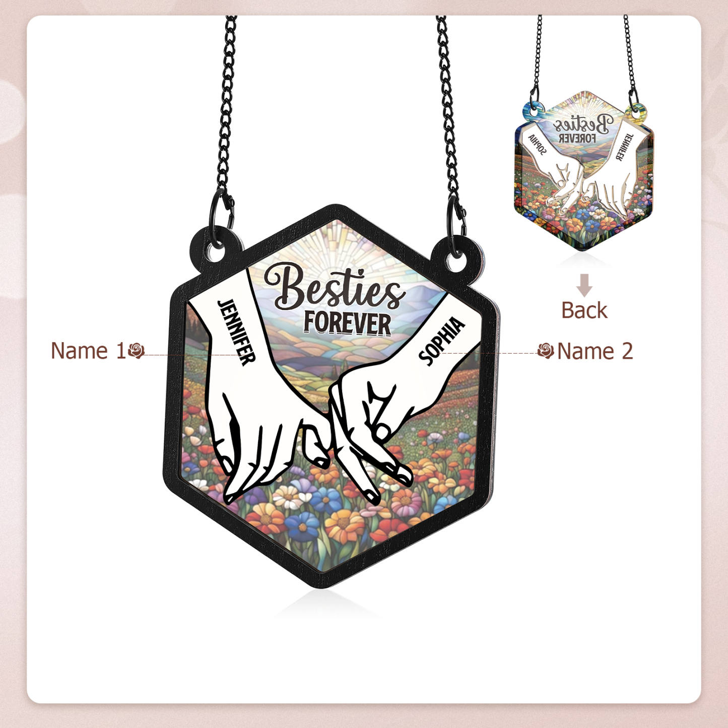 Personalised Sun Catcher for Couples with 2 Names Pinky Promise Design Romantic Light Catcher for Valentine's Day