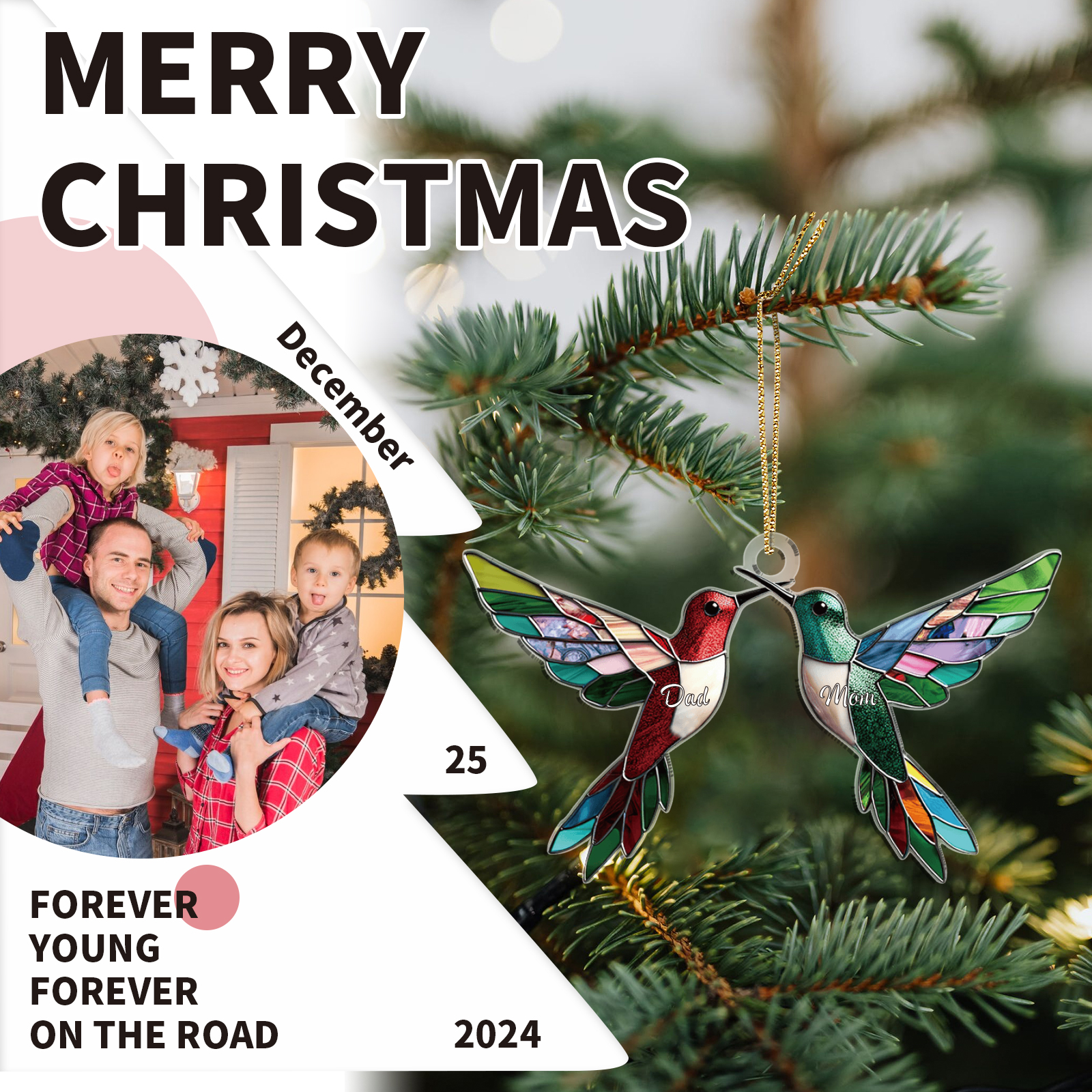 Personalised Hummingbird Family Christmas Ornament Custom 2 Names Gift-Jessemade AU