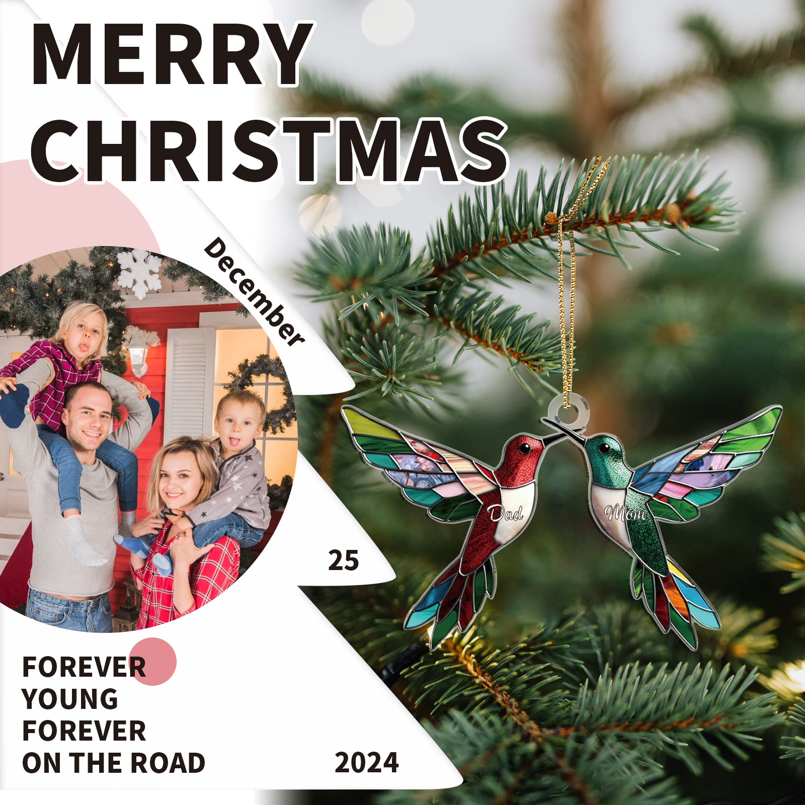 Personalised Hummingbird Family Christmas Ornament Custom 2 Names Gift-Jessemade AU