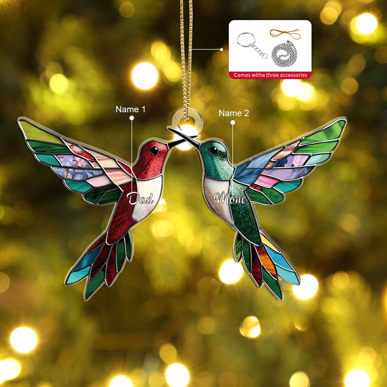 Personalised Hummingbird Family Christmas Ornament Custom 2 Names Gift-Jessemade AU