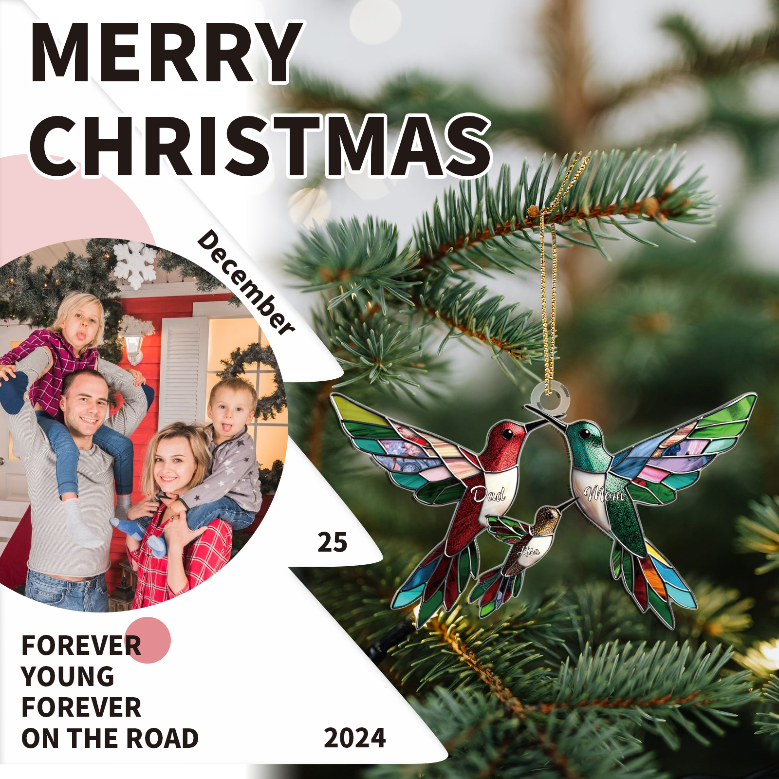 Personalised Hummingbird Family Christmas Ornament Custom 3 Names Gift-Jessemade AU