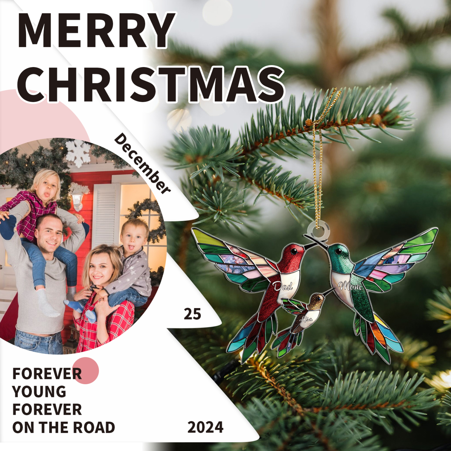 Personalised Hummingbird Family Christmas Ornament Custom 3 Names Gift-Jessemade AU