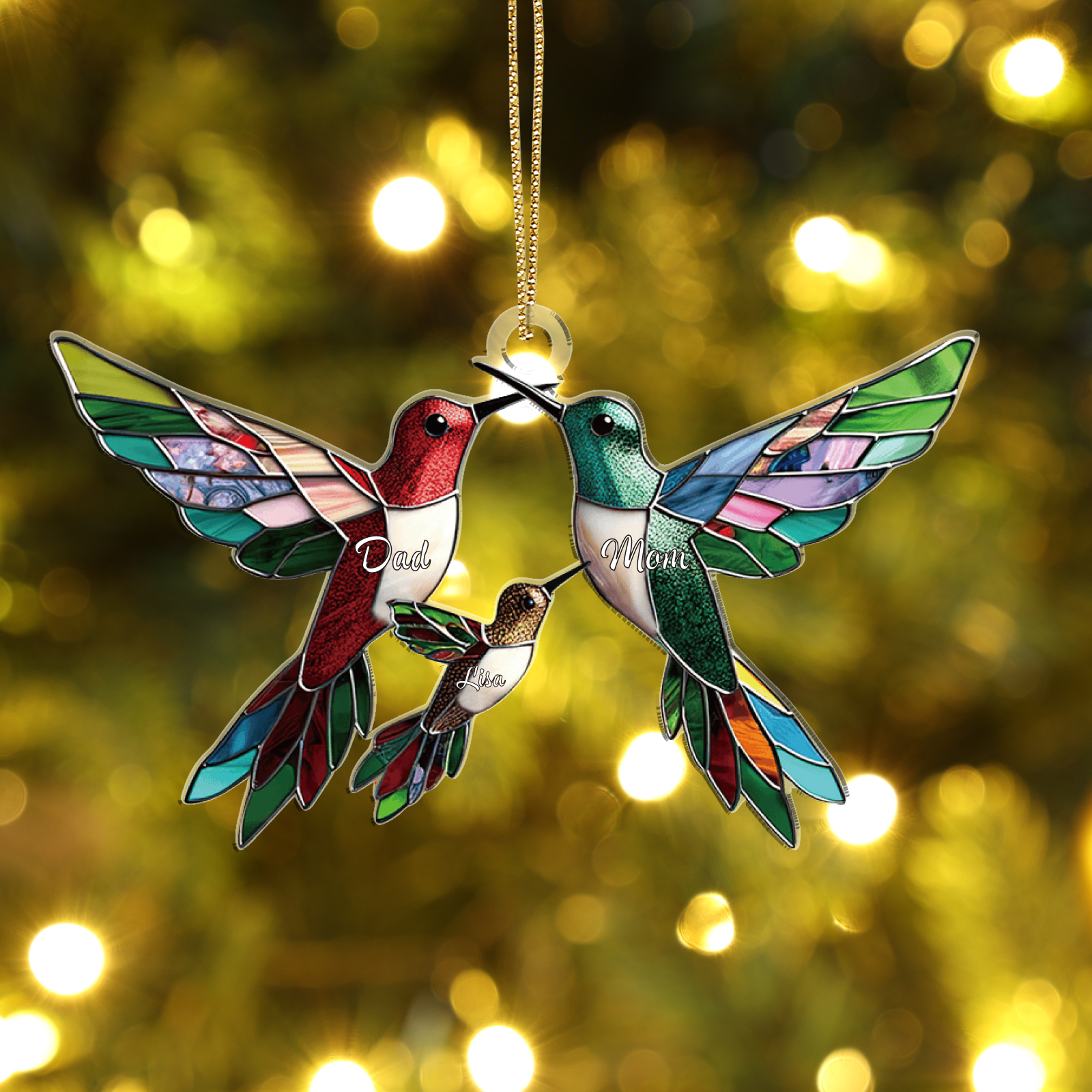 Personalised Hummingbird Family Christmas Ornament Custom 3 Names Gift