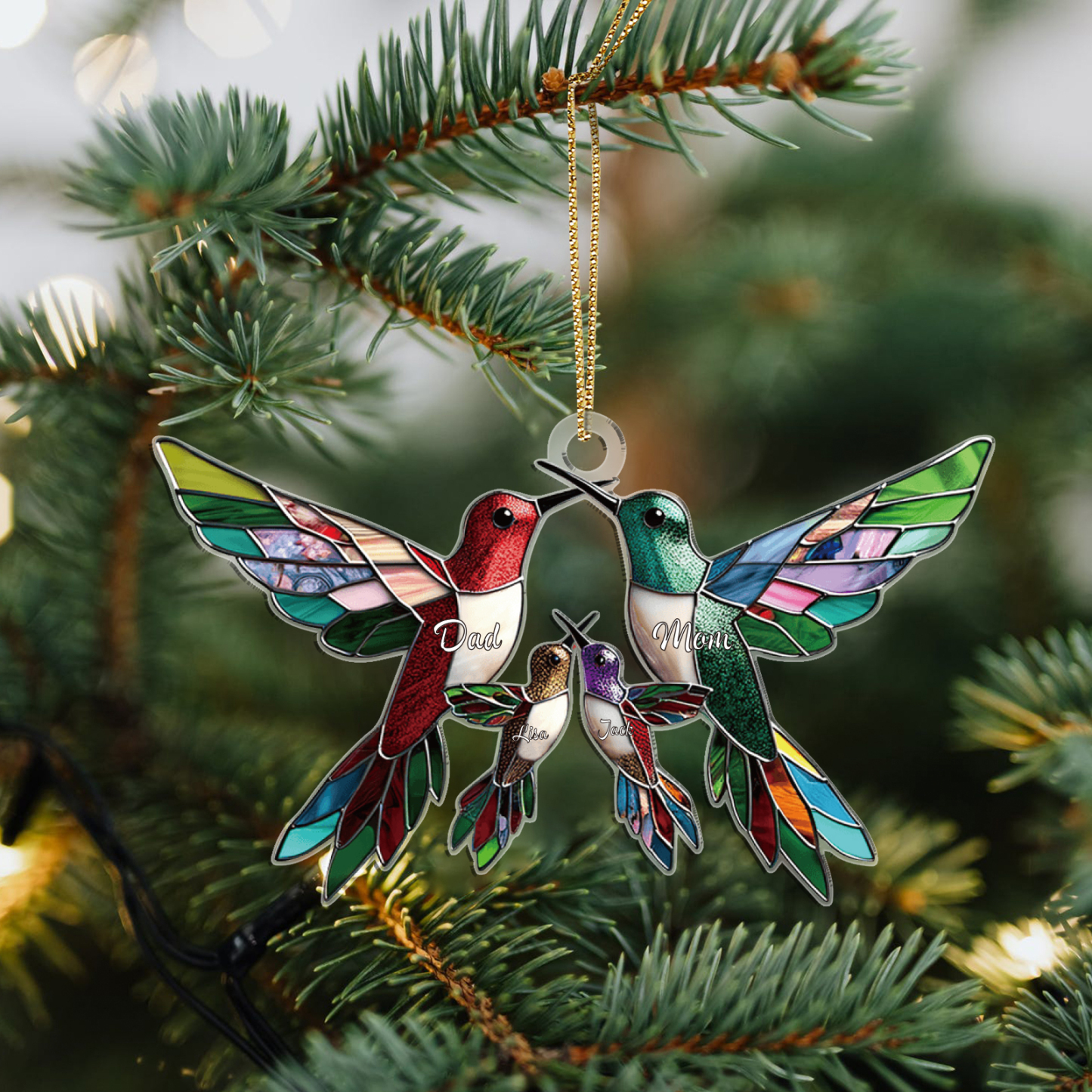 Personalised Hummingbird Family Christmas Ornament Custom 4 Names Gift-Jessemade AU