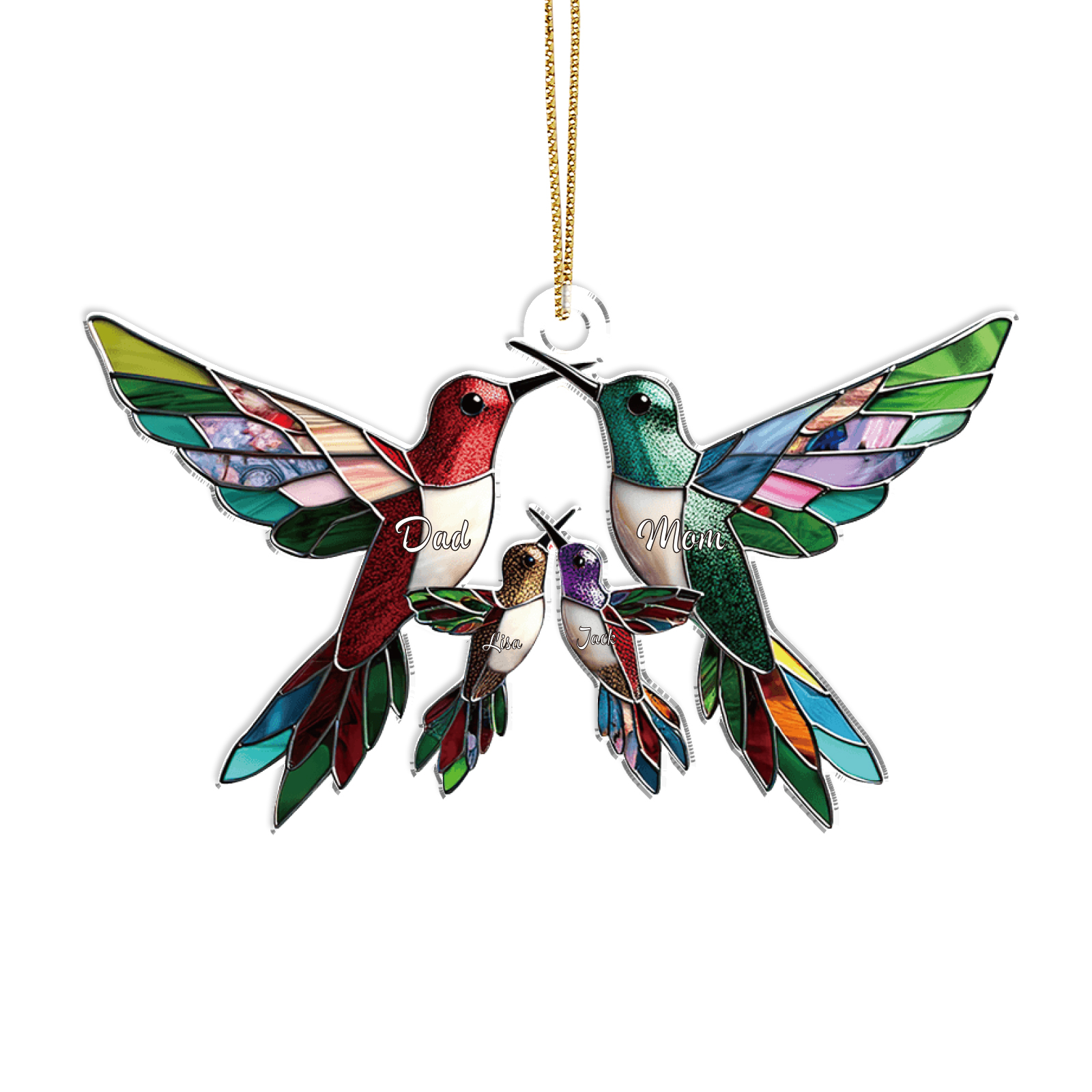 Personalised Hummingbird Family Christmas Ornament Custom 4 Names Gift-Jessemade AU