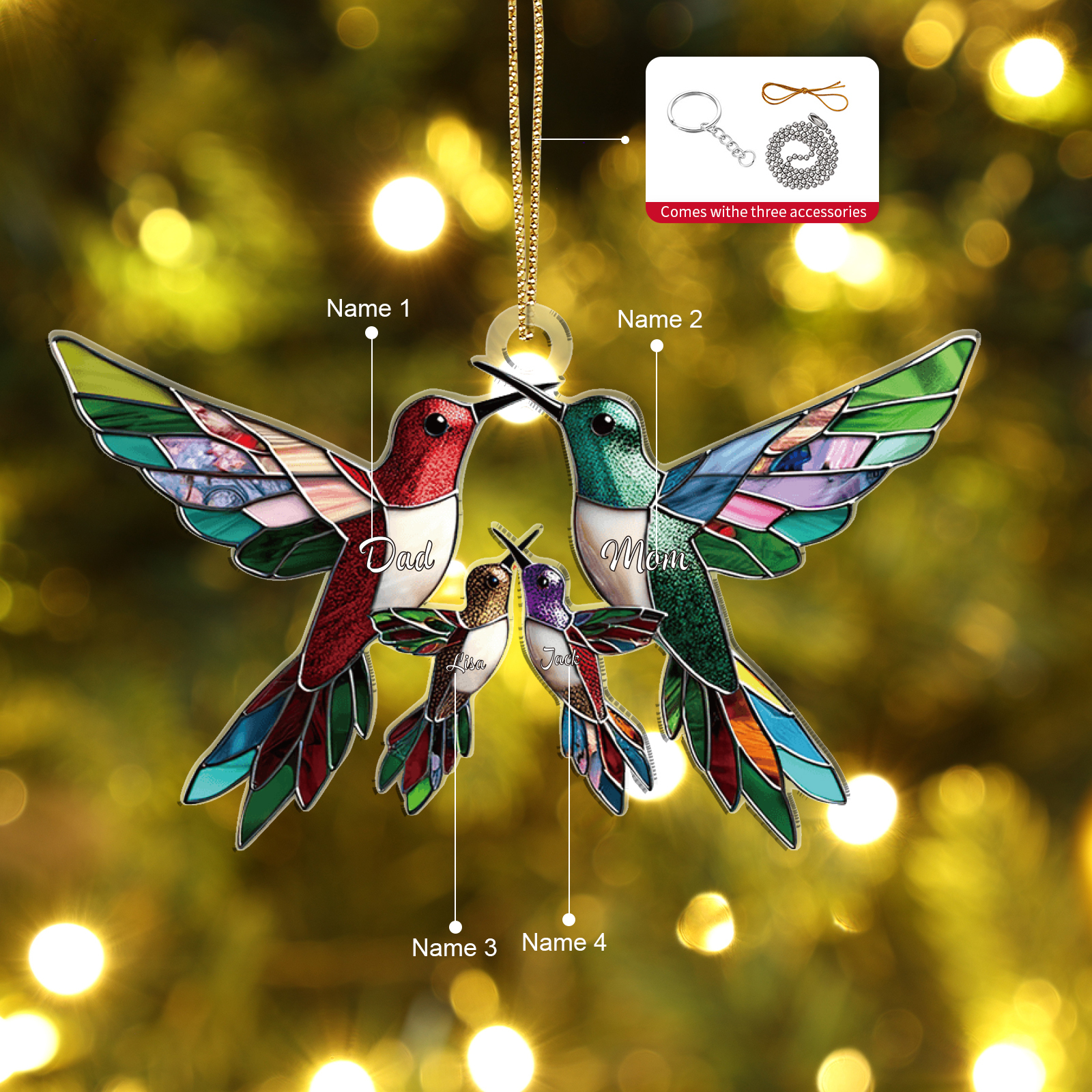 Personalised Hummingbird Family Christmas Ornament Custom 4 Names Gift-Jessemade AU