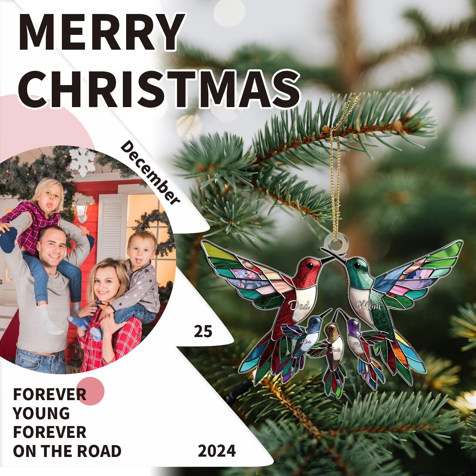 Personalised Hummingbird Family Christmas Ornament Custom 5 Names Gift-Jessemade AU