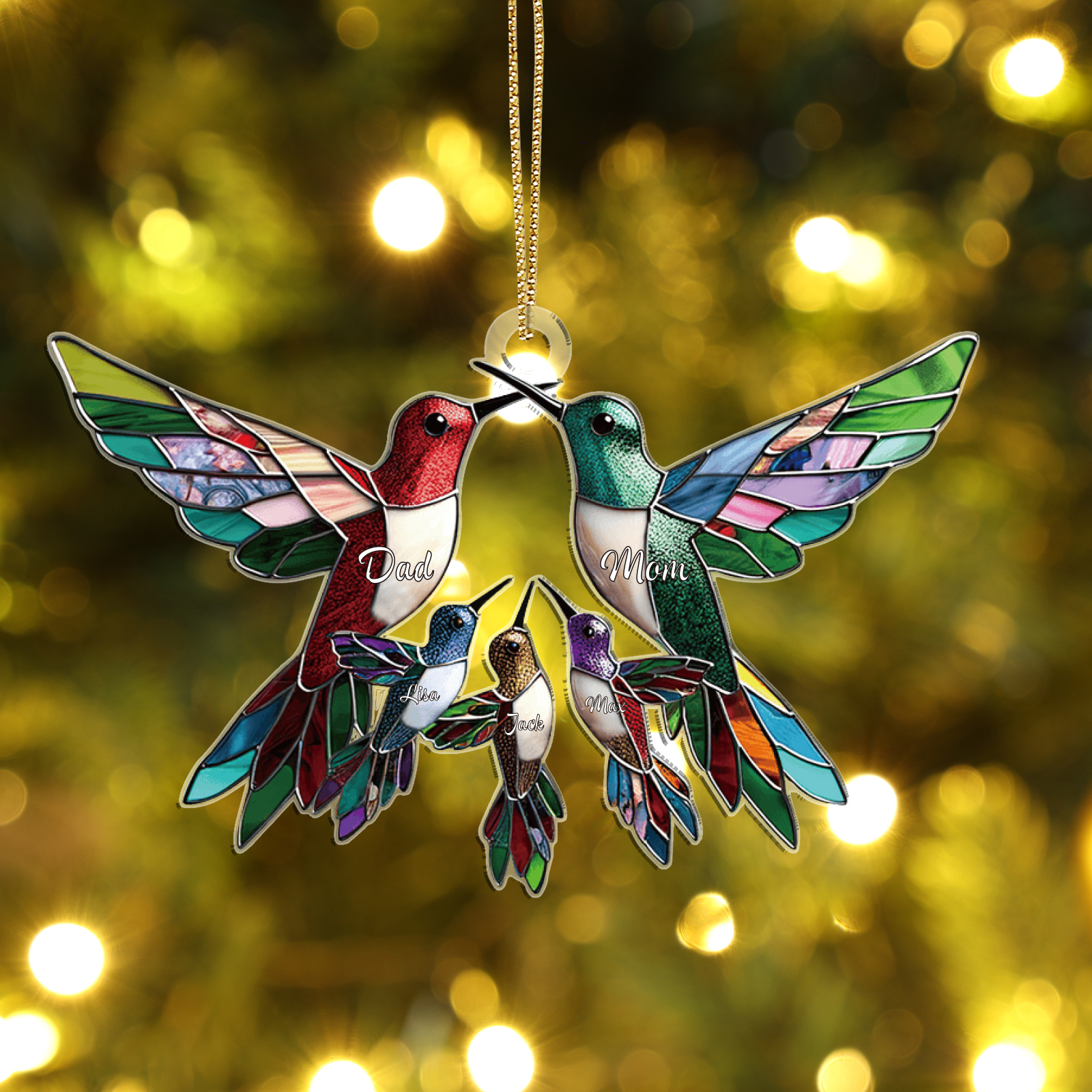 Personalised Hummingbird Family Christmas Ornament Custom 5 Names Gift