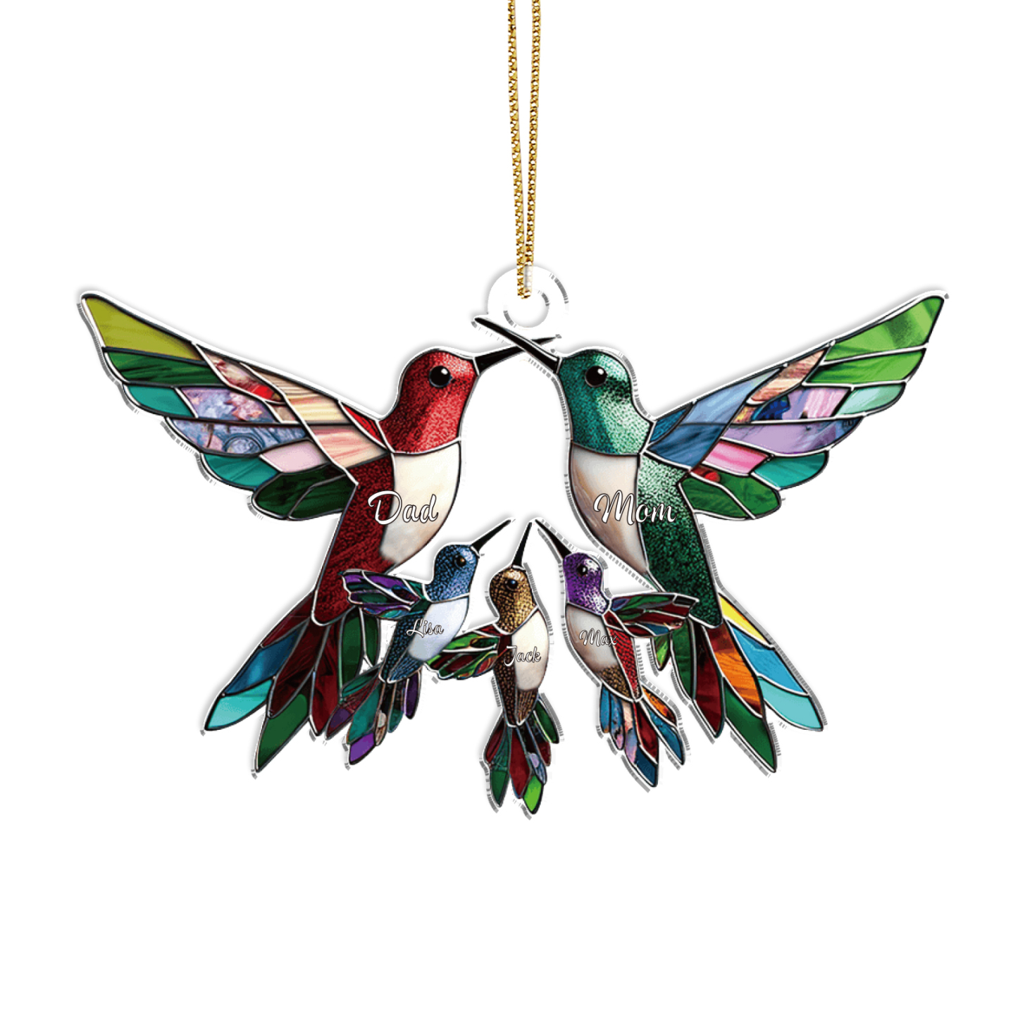 Personalised Hummingbird Family Christmas Ornament Custom 5 Names Gift-Jessemade AU