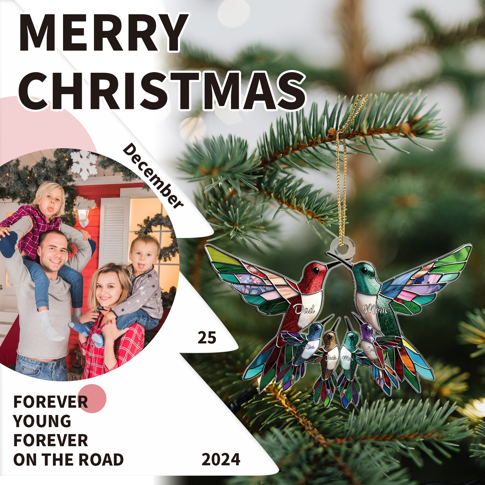 Personalised Hummingbird Family Christmas Ornament Custom 6 Names Gift-Jessemade AU
