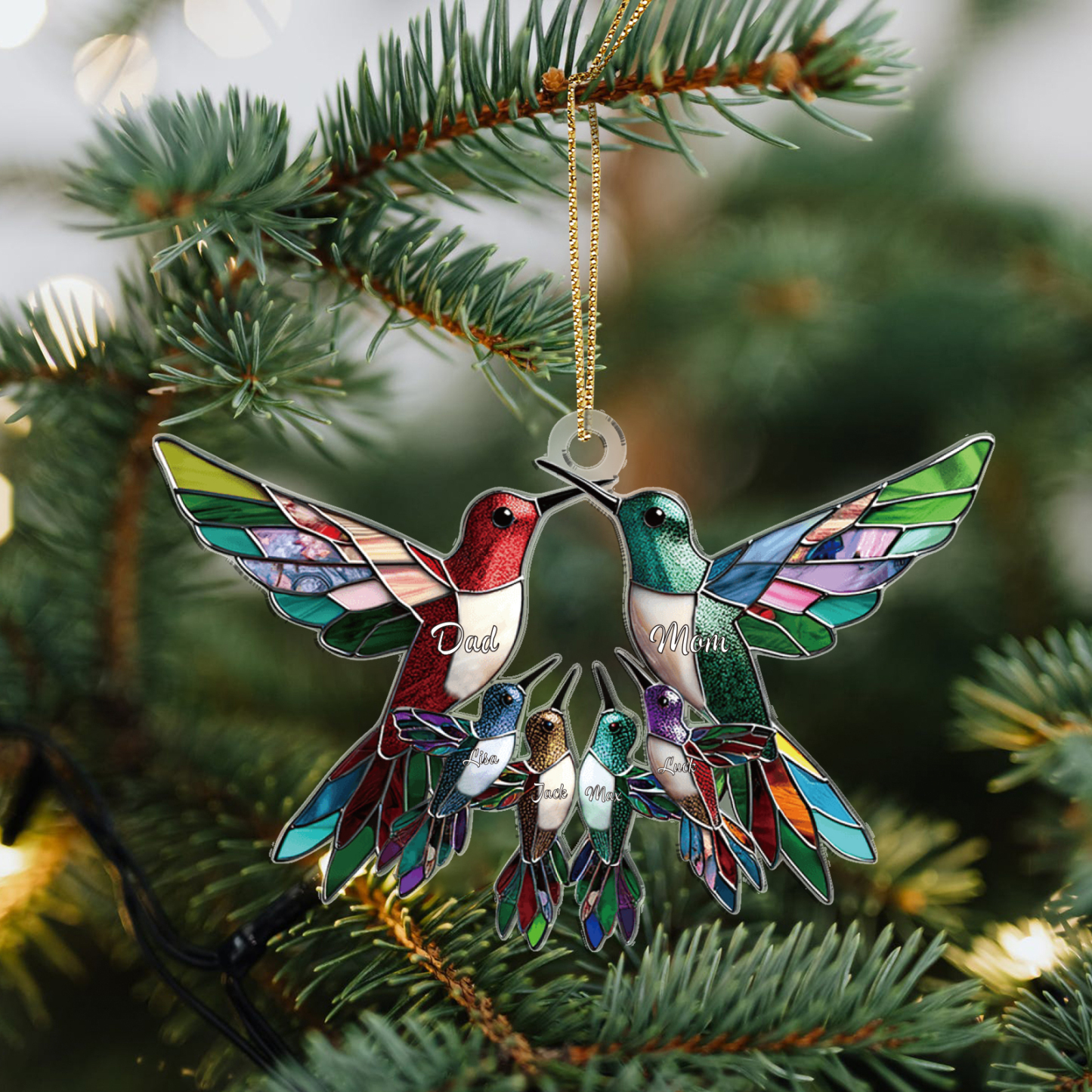 Personalised Hummingbird Family Christmas Ornament Custom 6 Names Gift-Jessemade AU