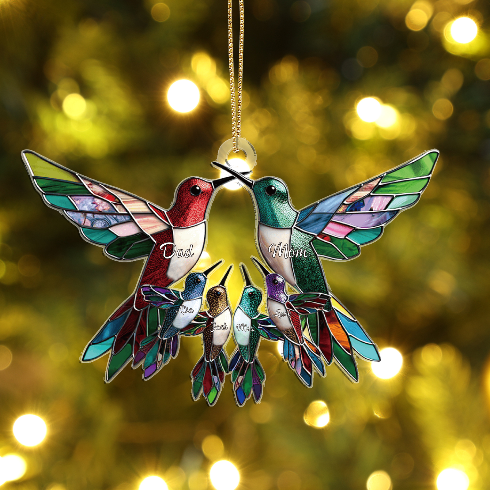Personalised Hummingbird Family Christmas Ornament Custom 6 Names Gift